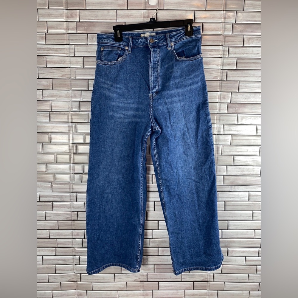 Free People Button Fly Wide Leg High Rise Cropped Denim Jeans Size 30